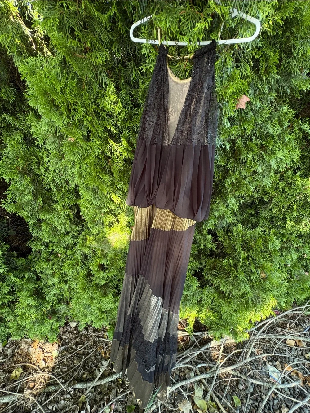 BCBGMaxAzria Black Maxi Dress with Gold and Silver Panels